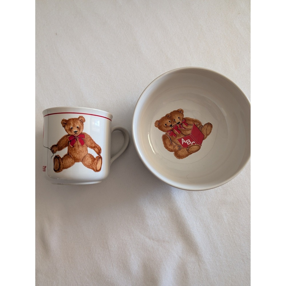 Curzon Vintage Teddy Bear Nursery Set Ceramic Mug and Bowl B is‎ for Bear ABC